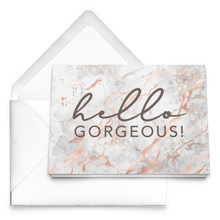 Load image into Gallery viewer, Notecards - Hello Gorgeous (Rose Gold &amp; Grey Marble) - The Rose Gold Collection
