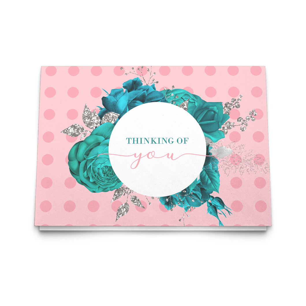 Notecards - Thinking of You (Pink with Turquoise Flowers)