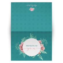 Load image into Gallery viewer, Notecards - Thinking of You (Turquoise with Pink Flowers)
