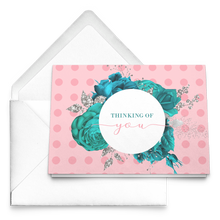 Load image into Gallery viewer, Notecards - Thinking of You (Pink with Turquoise Flowers)
