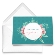 Load image into Gallery viewer, Notecards - Thinking of You (Turquoise with Pink Flowers)
