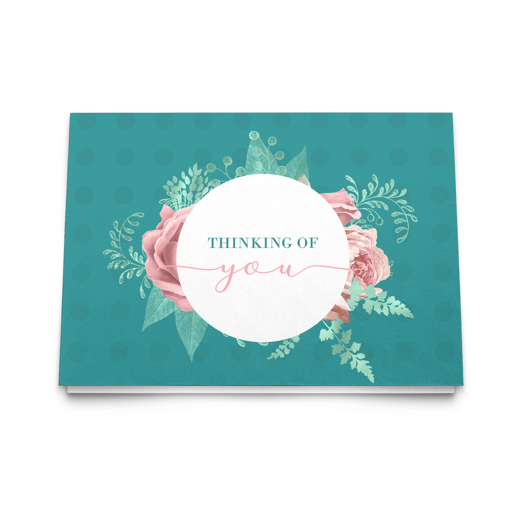 Notecards - Thinking of You (Turquoise with Pink Flowers)