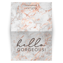 Load image into Gallery viewer, Notecards - Hello Gorgeous (Rose Gold &amp; Grey Marble) - The Rose Gold Collection
